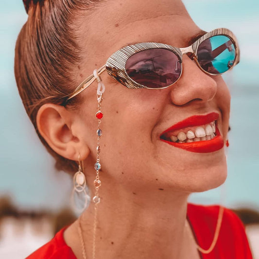 Χρυσή Αλυσίδα Γυαλιών & Μάσκας με Πολύχρωμες Πέτρες CH11