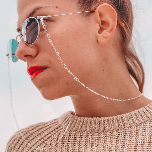 Ασημένια Μεταλλική Αλυσίδα Γυαλιών & Μάσκας με Μικρά Αστεράκια CH18